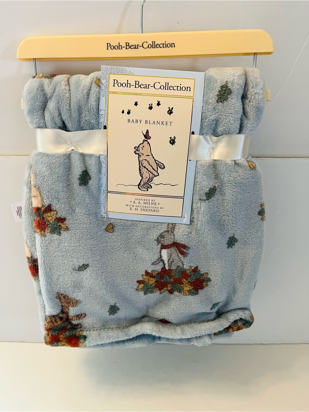 Winnie the Pooh Bear Collection Blue Fall Autumn Baby Blanket Tigger Leaves